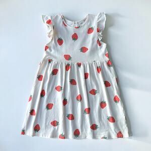 H&M Ruffle Trimmed Strawberry Print Dress, Size 4T, Creme